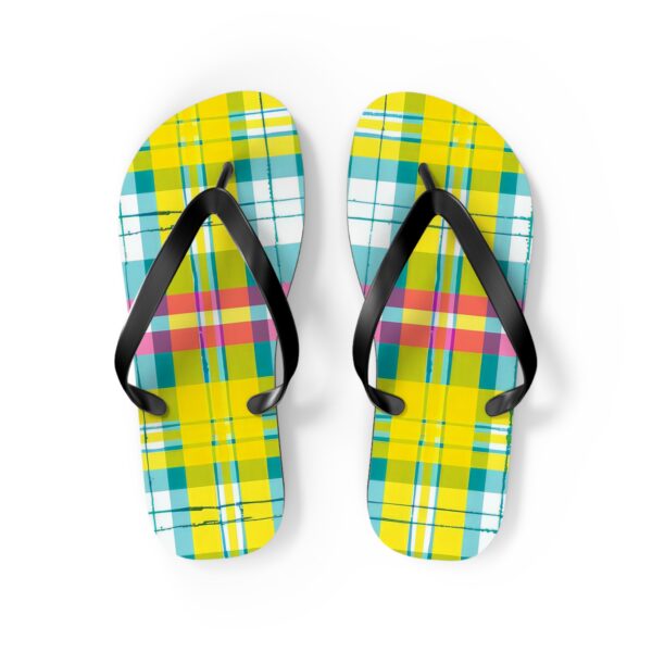 Yellow Green plaid flip flops - Image 3